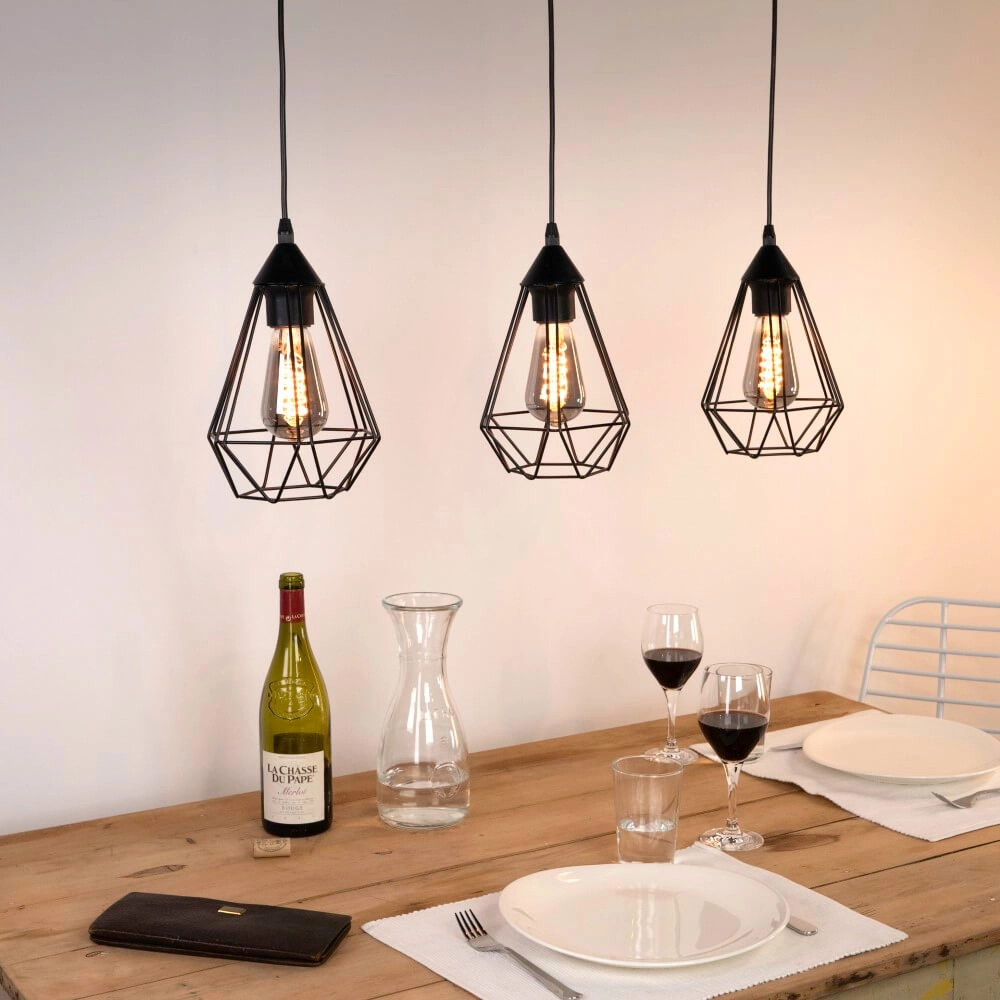 Vintage eettafel hanglamp Tarbes 3-lichts zwart Eglo 9002759941895