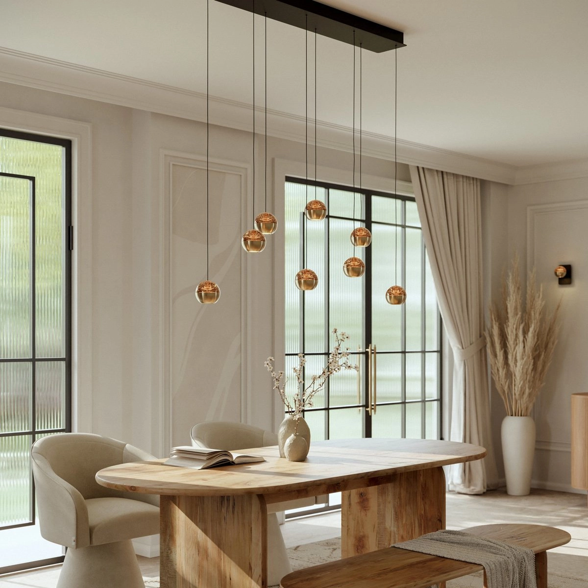 Eettafel hanglamp 115cm Belluno 8-lichts led - messing Steinhauer 8712746184013