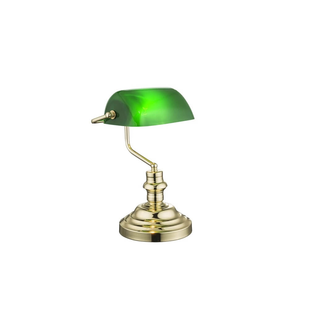 Klassieke bureaulamp Antique nikkel met groen glas