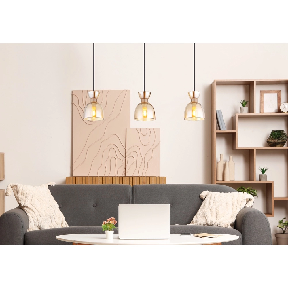 Design hanglamp Massey koffie bruin 3-lichts Globo 9007371533503