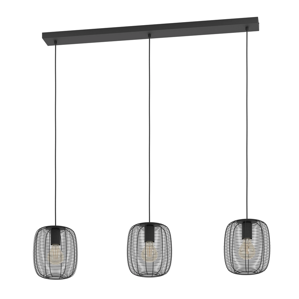 3-lichts draadlamp Derwen 3x E27 - Ø20cm - zwart