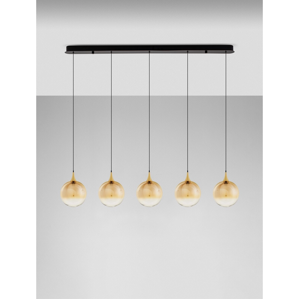 Pendant lamp Orenda straight 5-light amber glass Lyora 5212017477675