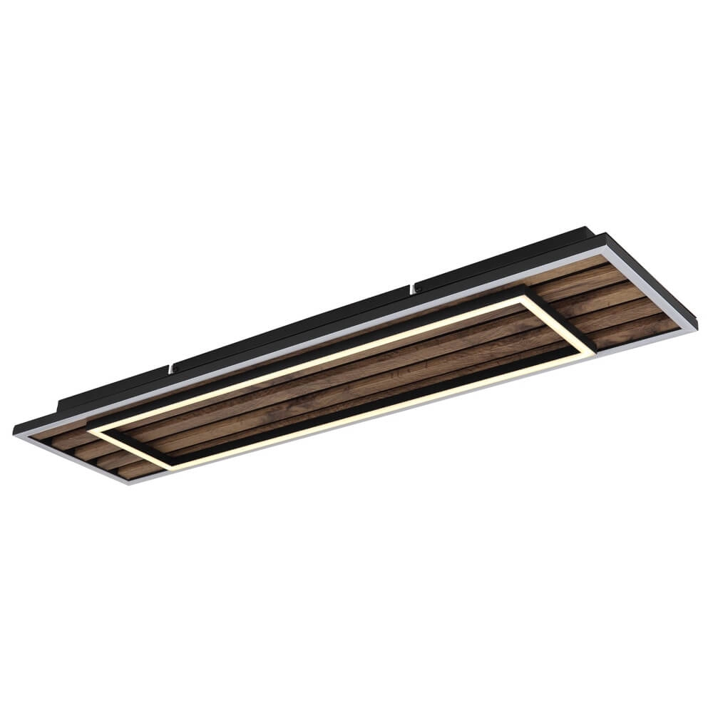 Plafondlamp Woody zwart met hout rechthoek Globo 9007371513574