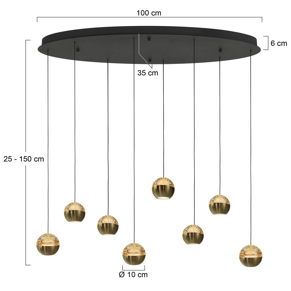 Ovale hanglamp Belluno 8-lichts led - messing Steinhauer 8712746183993