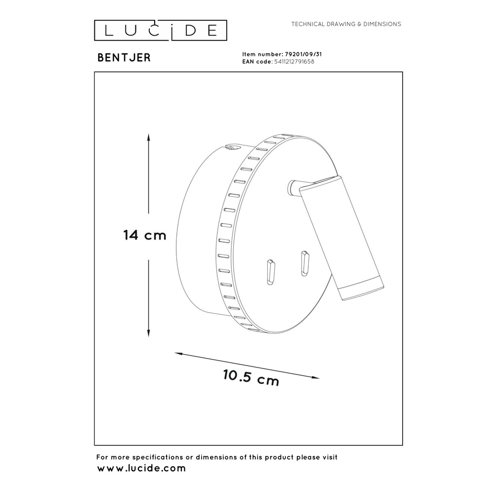 Bedlampje Bentjer wit Lucide 5411212791658