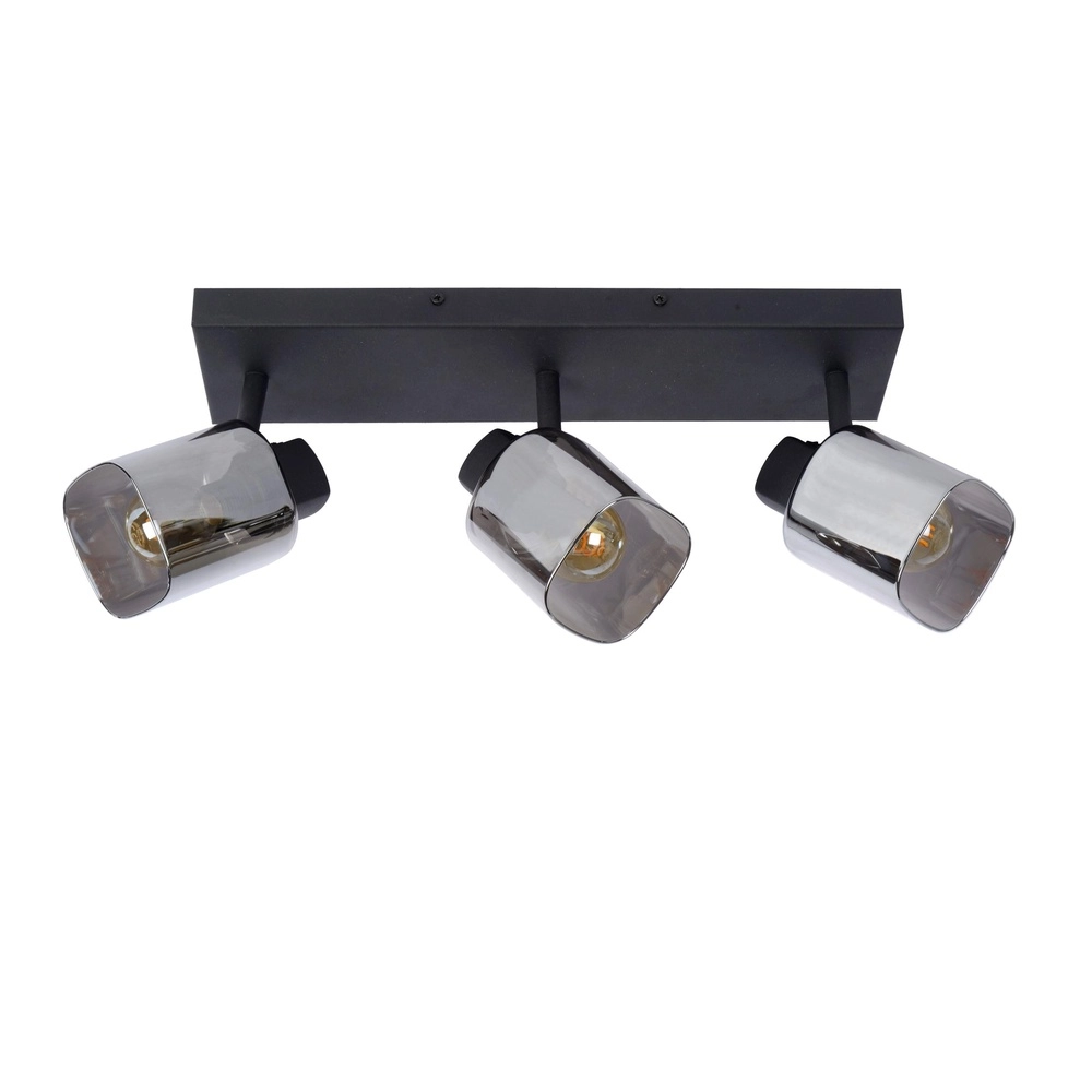 Plafondlamp Alion 3-lichts zwart met smoke glas