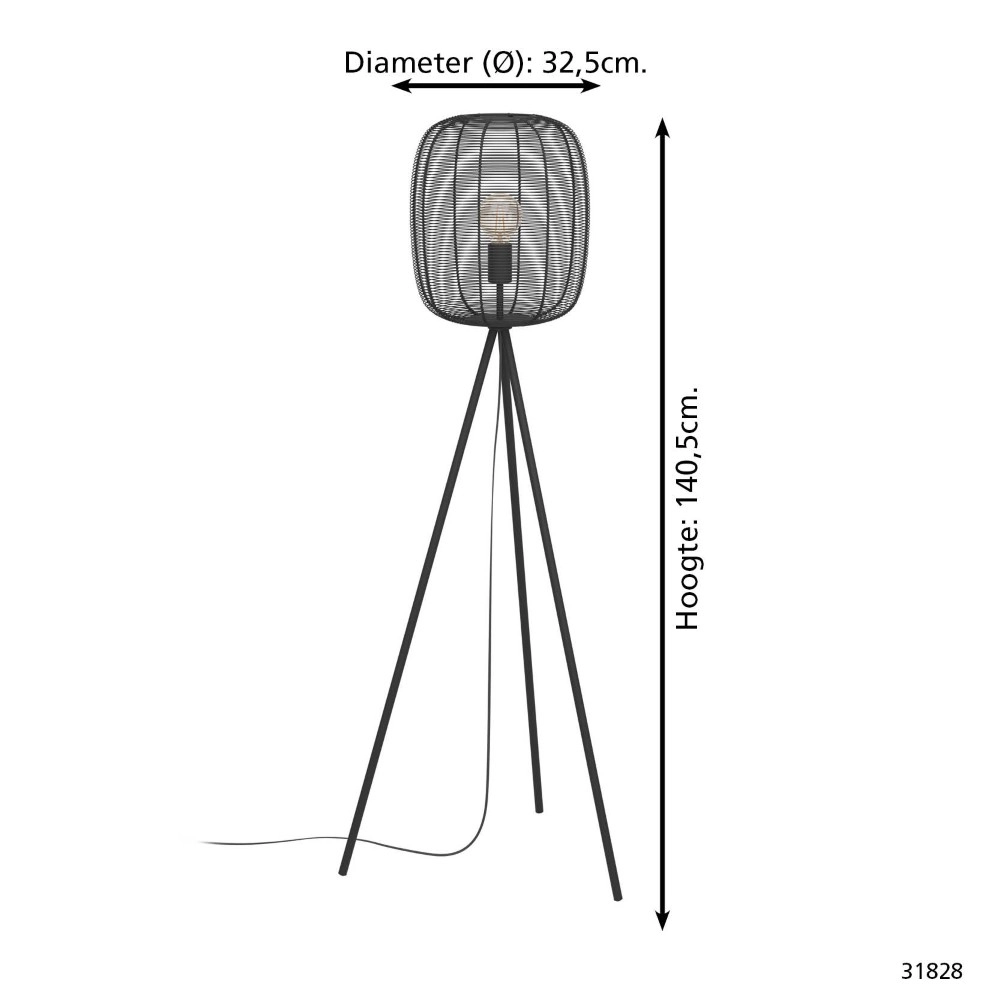 Zwarte tripod vloerlamp Rinroe Ø 32,5cm Eglo 9002759318284