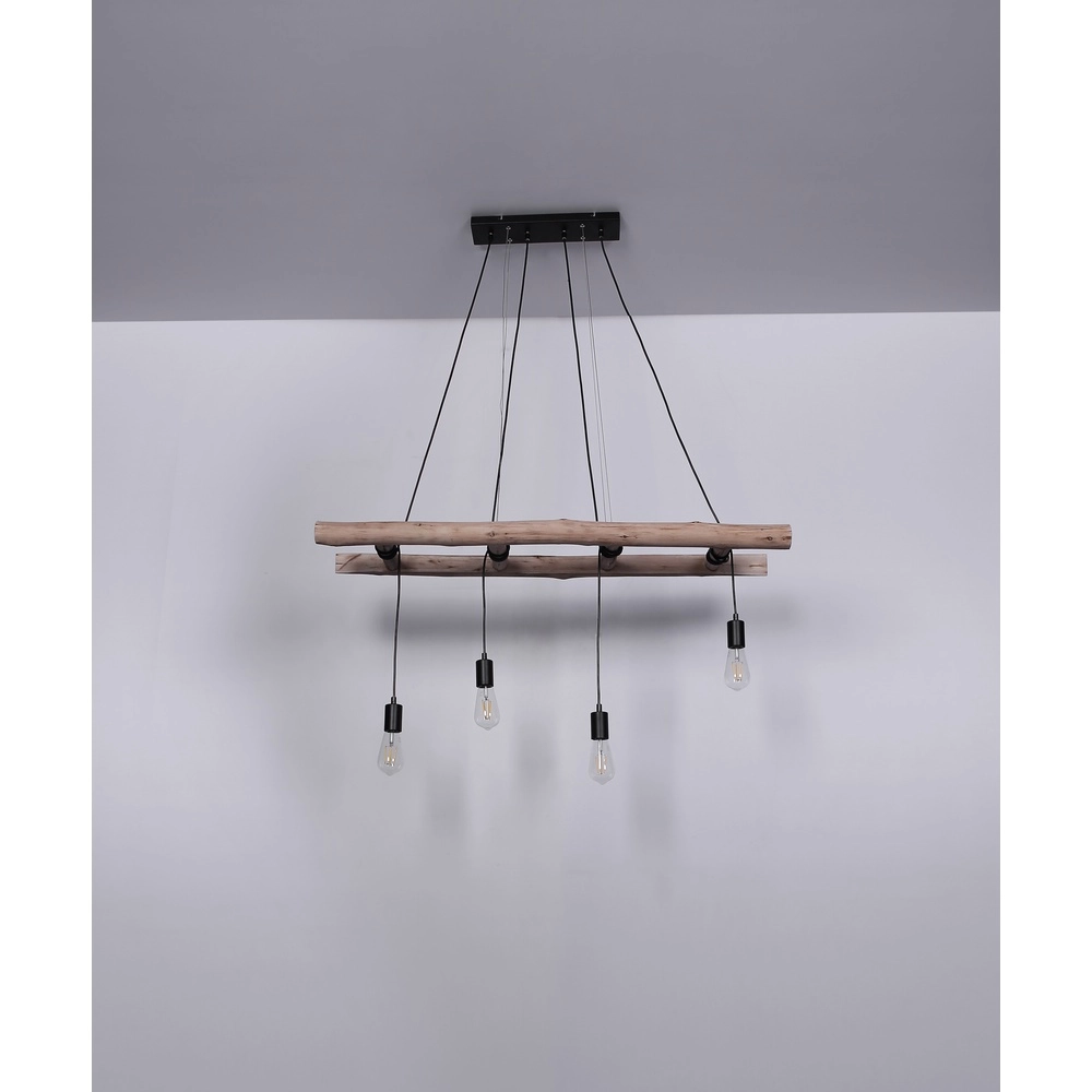 4-lichts hanglamp Irmgard hout 190cm Globo 9007371398577