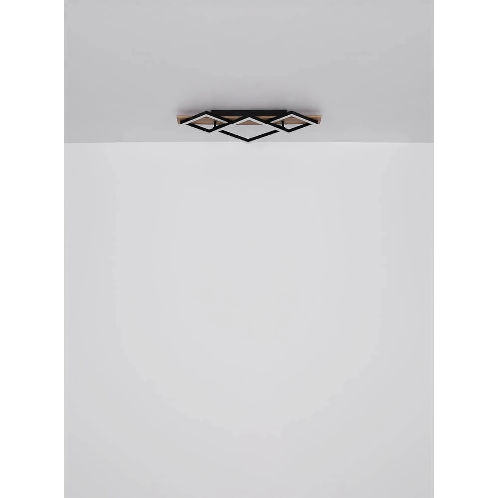 Plafondlamp Obrien zwart met hout 3-lichts Globo 9007371515301