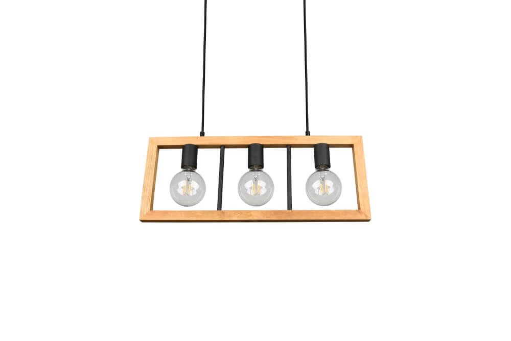 Hanglamp Agra 3-lichts hout met zwart Trio 4017807502855