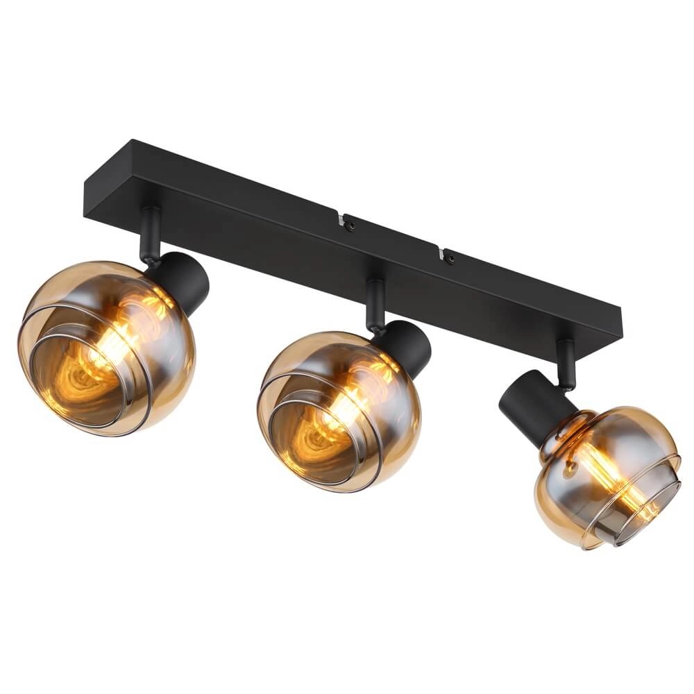 Zwarte plafondlamp Tokki 3-lichts amber smoke glas
