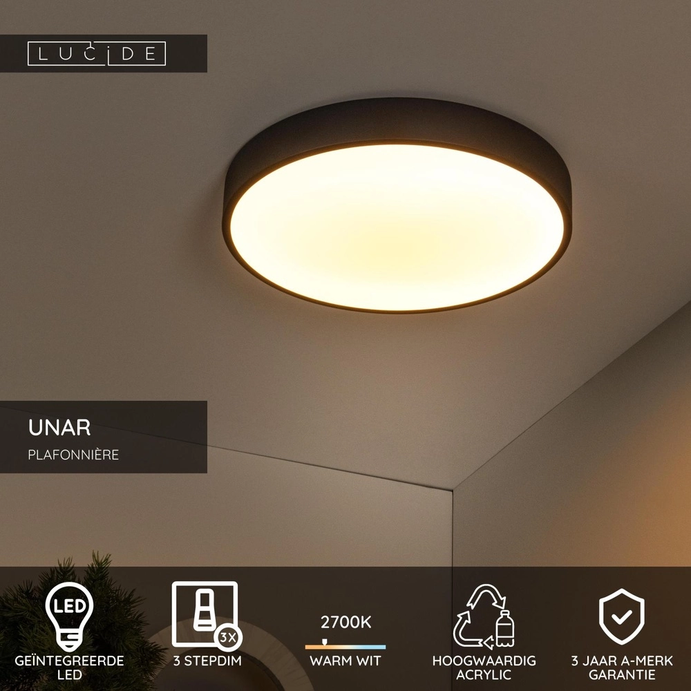 Plafonniere Unar Ø 39,5cm - 2700K - zwart Lucide 5411212791894