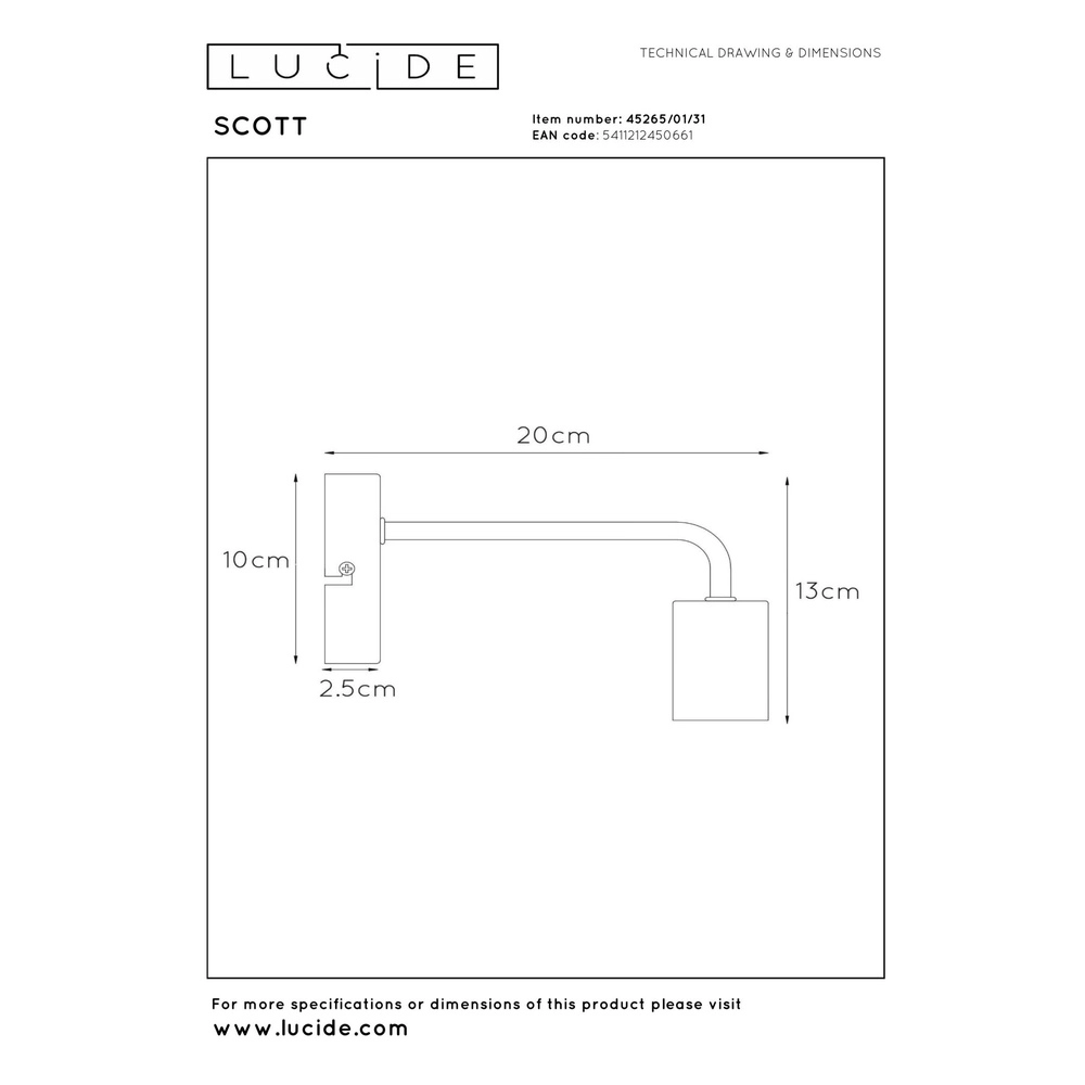 Witte wandlamp Scott design Lucide 5411212450661
