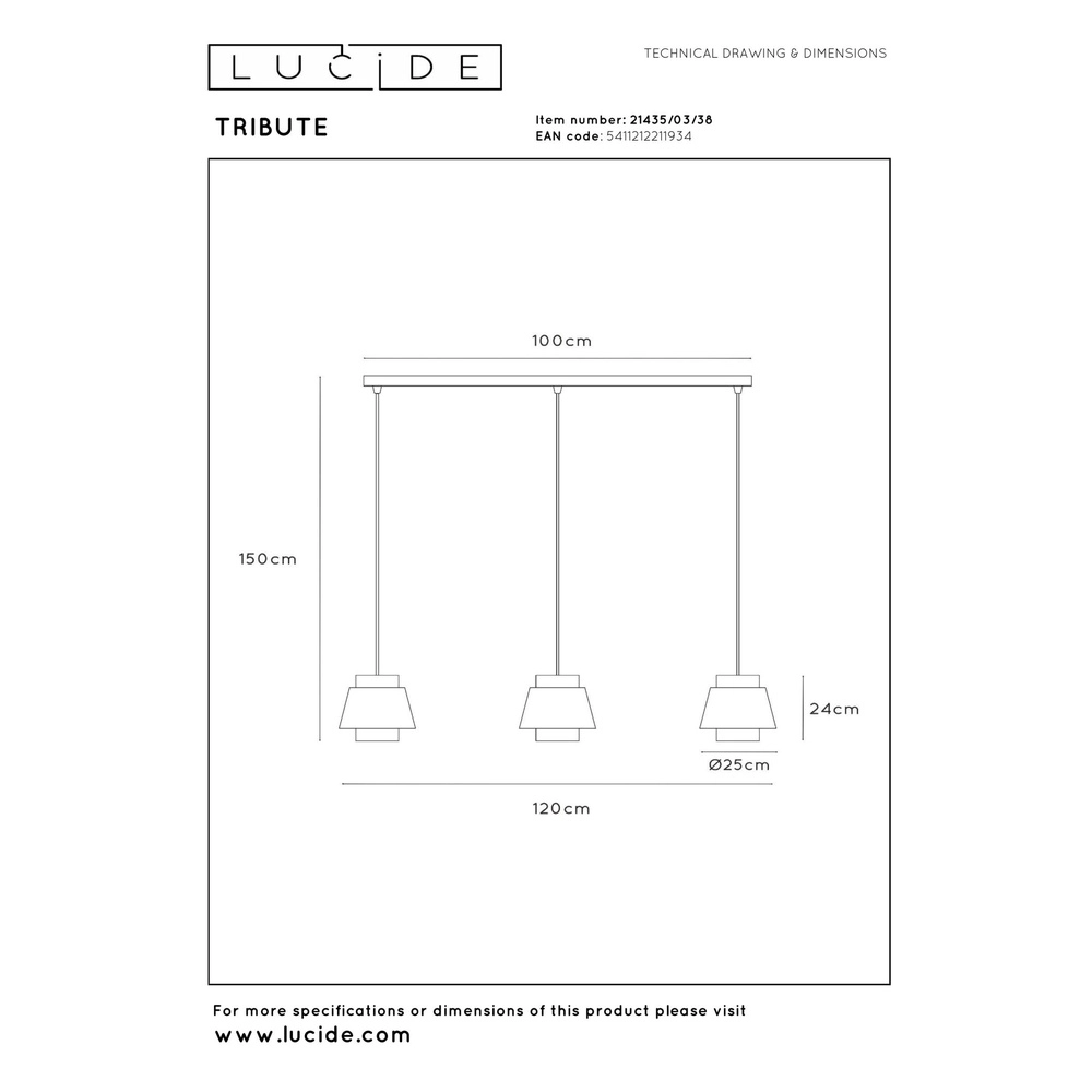 Hanglamp Tribute 3-lichts crème Lucide 5411212211934