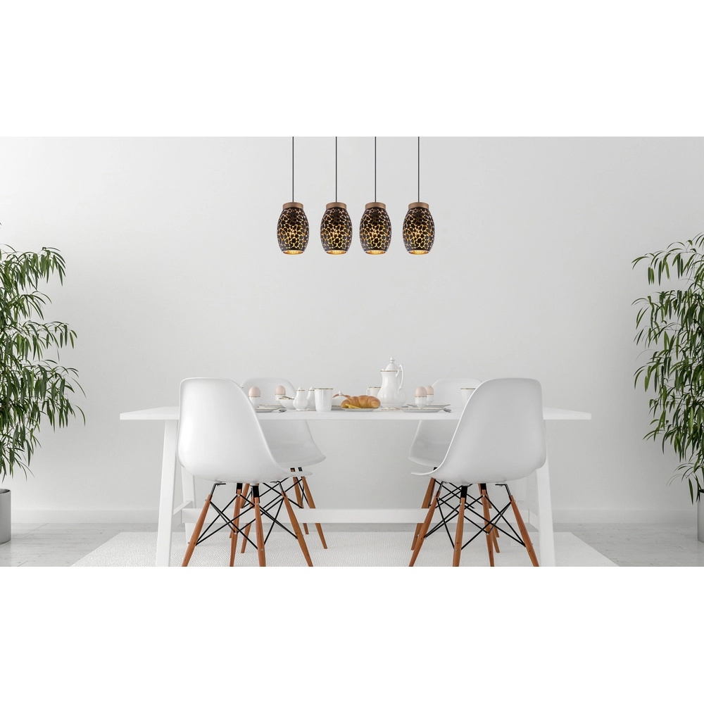 4-lichts hanglamp Narri zwart met goud - grove gaatjes Globo 9007371398799