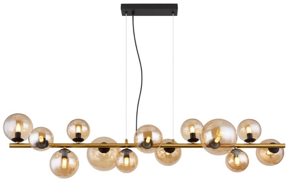 Gouden hanglamp Riha design met amber glas Globo 9007371448838