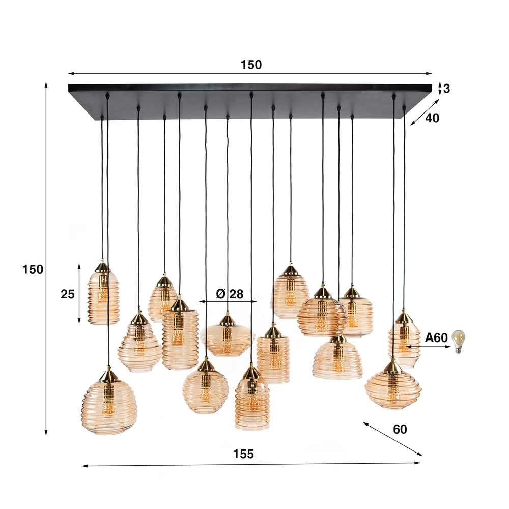 15-lichts hanglamp Rib geribbeld glas Lyora 8716803511132