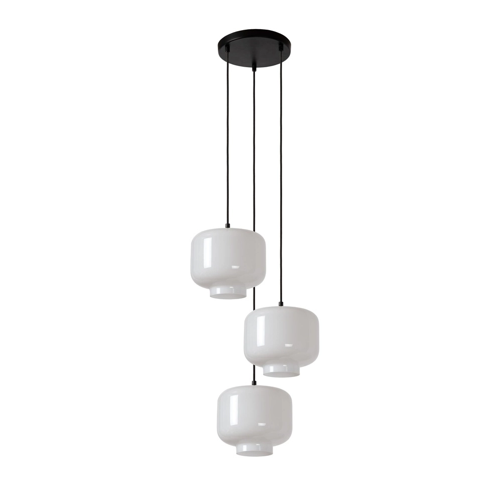 Hanglamp rond Medine 3-lichts zwart met opaal