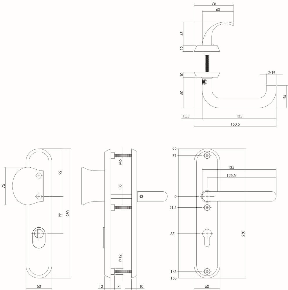 Voordeurbeslag Vurano PC 55mm kerntrekbeveiliging zwart Intersteel 8714186405611