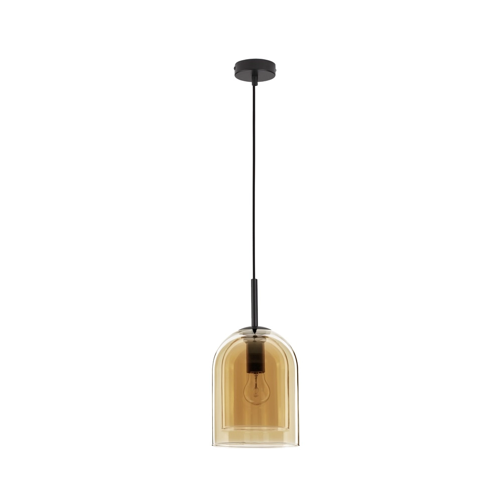 Hanglamp Velor enkel zwart met amber glas Lyora 5212017431202