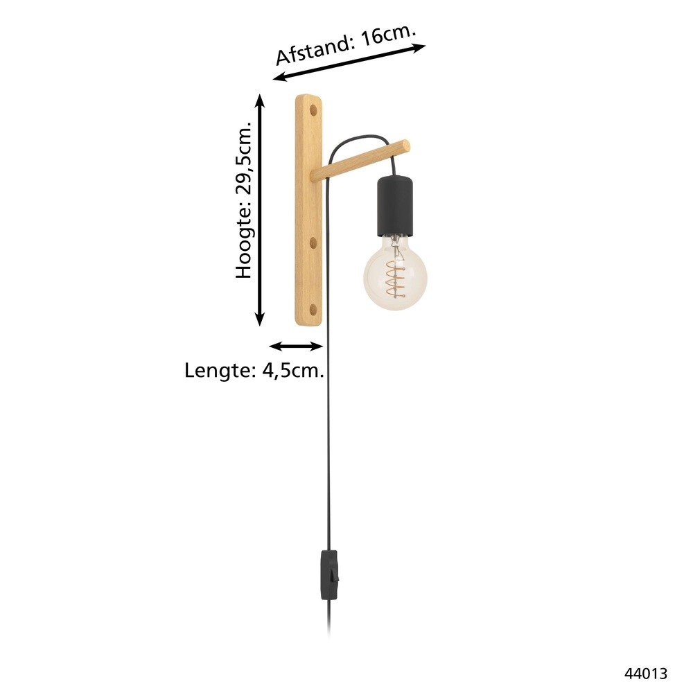 Houten wandlamp Pockley met schakelaar Eglo 9002759440138