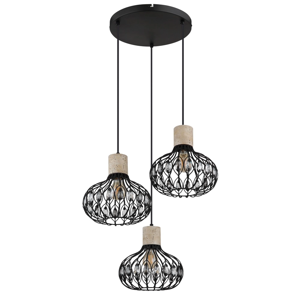 3-lichts hanglamp Dorthy landelijk zwart Globo 9007371569069