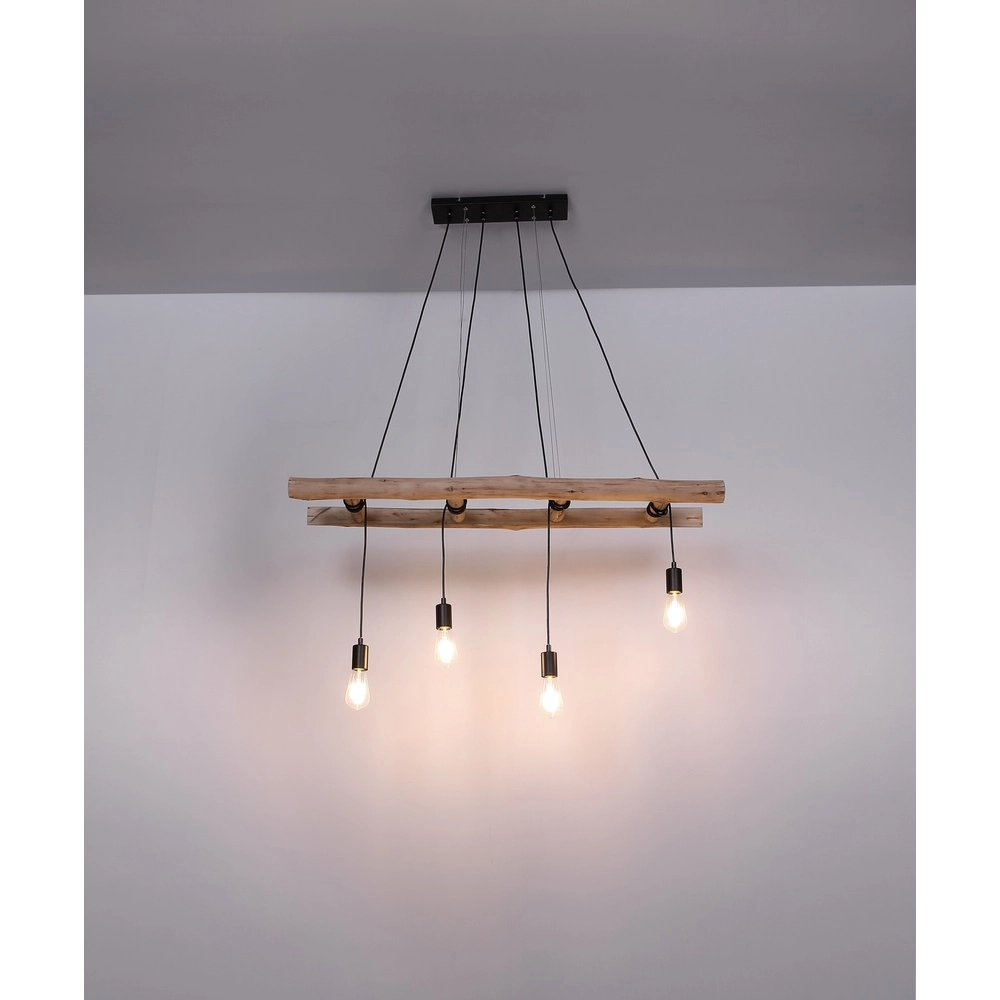 4-lichts hanglamp Irmgard hout 190cm Globo 9007371398577