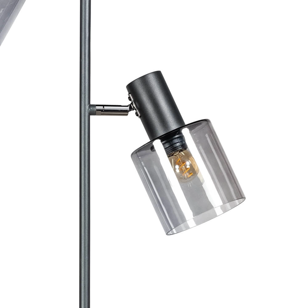 Glazen vloerlamp Sledge Glass 2-lichts zwart met smoke glas ETH 8720195302872