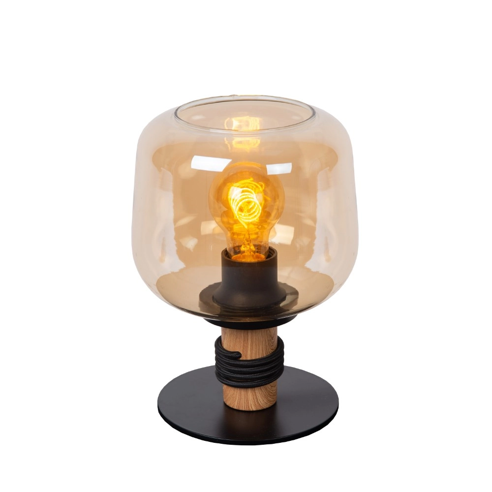 Tafellamp Ilona zwart met amber glas