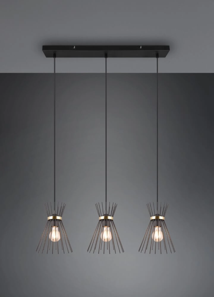 Hanglamp Rod design zwart 3-lichts Trio 4017807576771