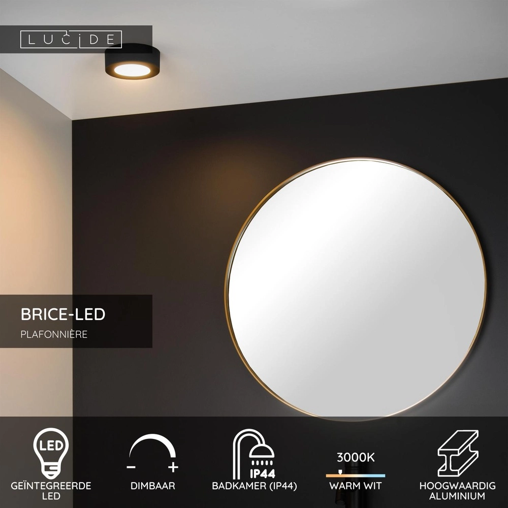 Plafonniere Brice-Led Ø 11,7cm - IP44 zwart Lucide 5411212281203