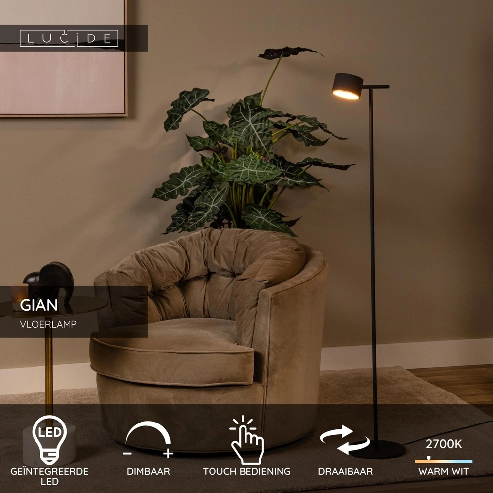 Vloerlamp Gian zwart Lucide 5411212421159