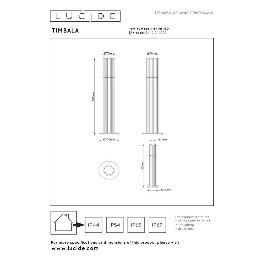 Sokkellamp Timbala zwart Lucide 5411212114020