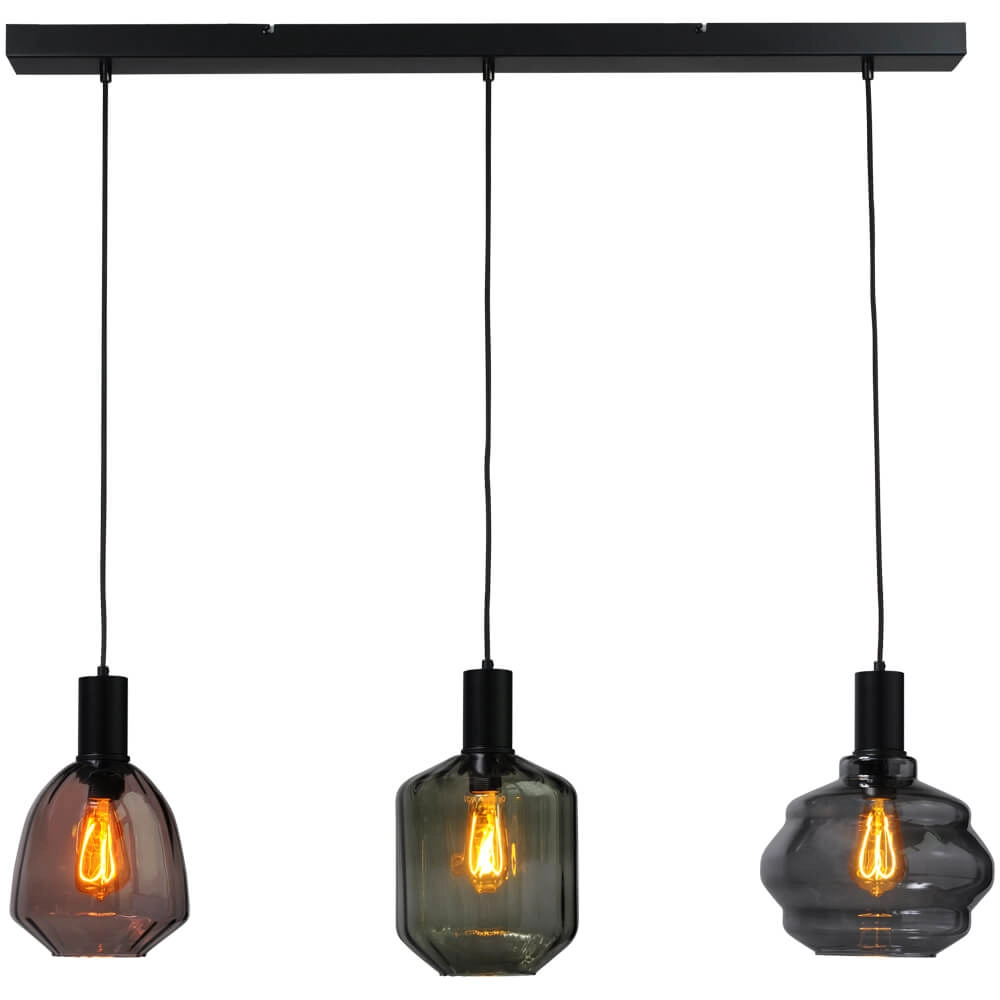 3-lichts hanglamp - zwart - Porto met verschillende glazen 3-lichts hanglamp - zwart - Porto met verschillende glazen