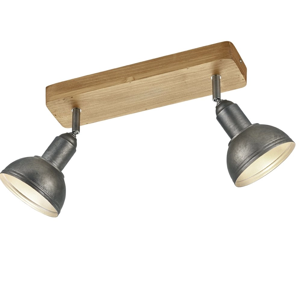 Houten plafondlamp Delhi 2-lichts spots antiek zilver