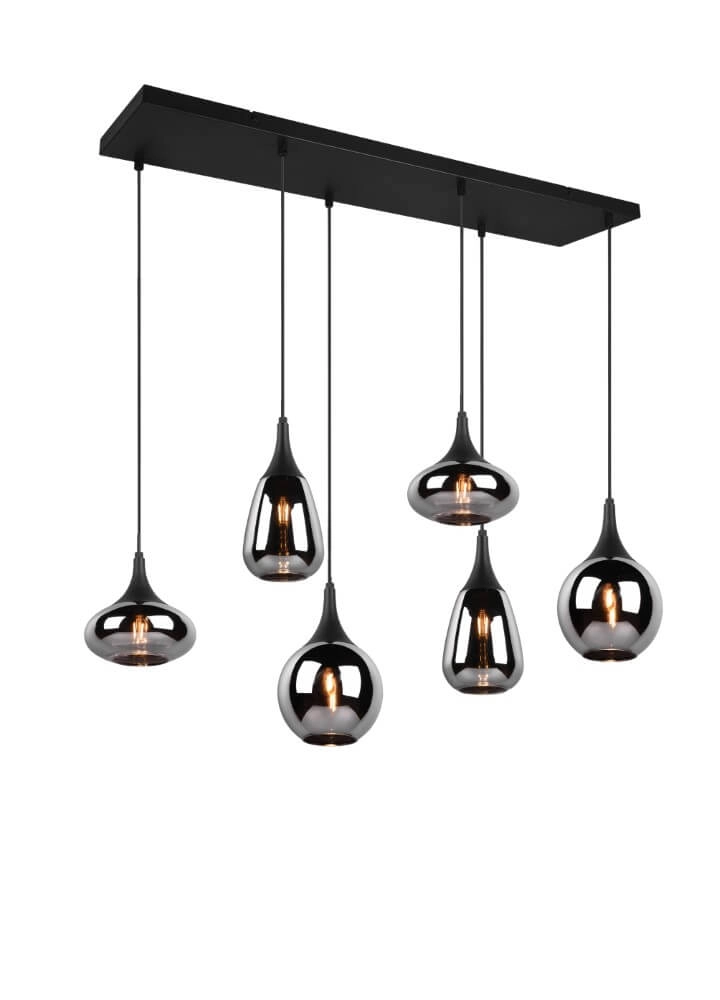 6-lichts hanglamp Lumina met smoke glas
