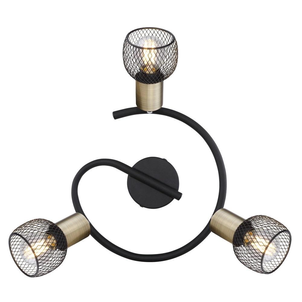 Plafondlamp Fiastra 3-lichts zwart met gaas Globo 9007371427116