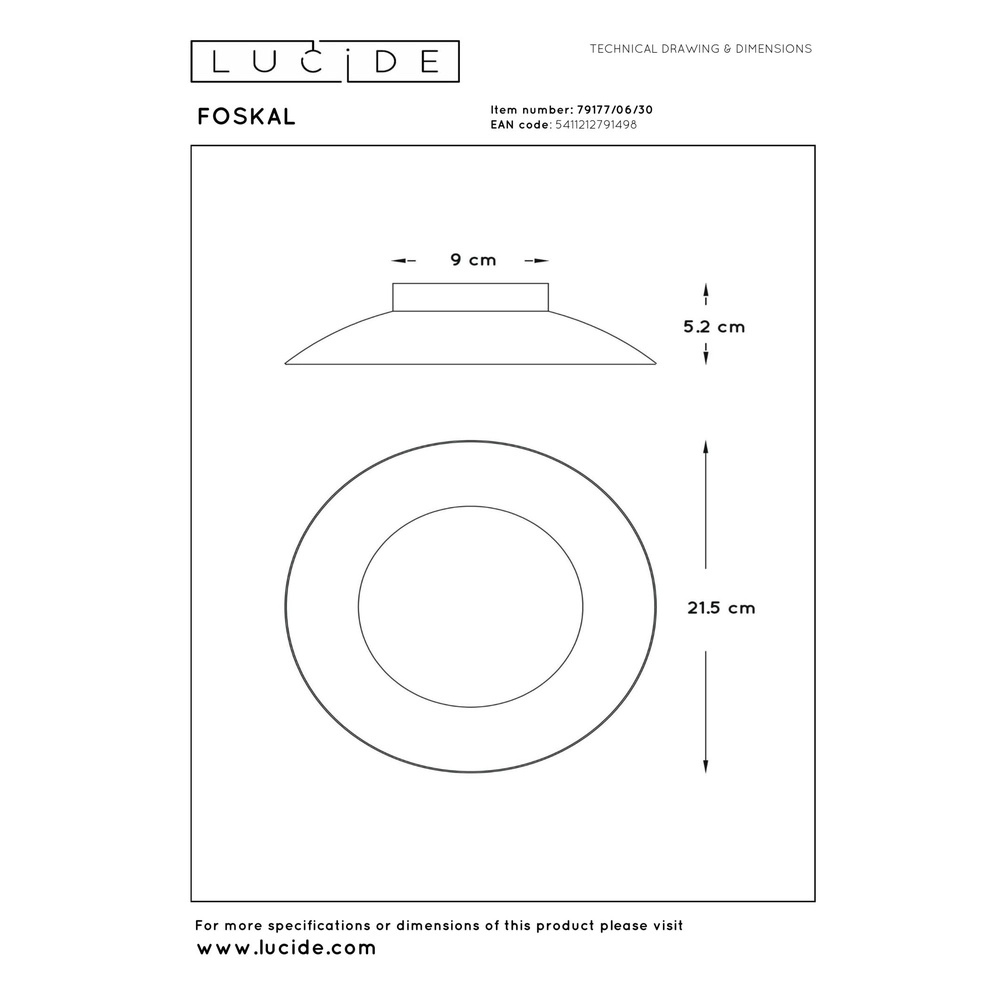 Plafondlamp Foskal Ø 21,5cm zwart Lucide 5411212791498
