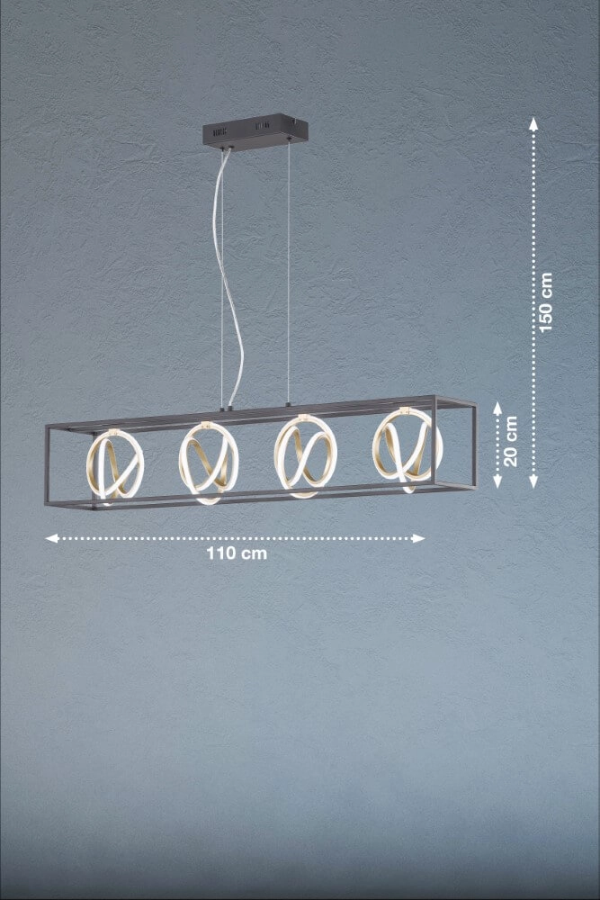 Design hanglamp Gisi 110cm zwart met goud Fischer & Honsel 4003694606066
