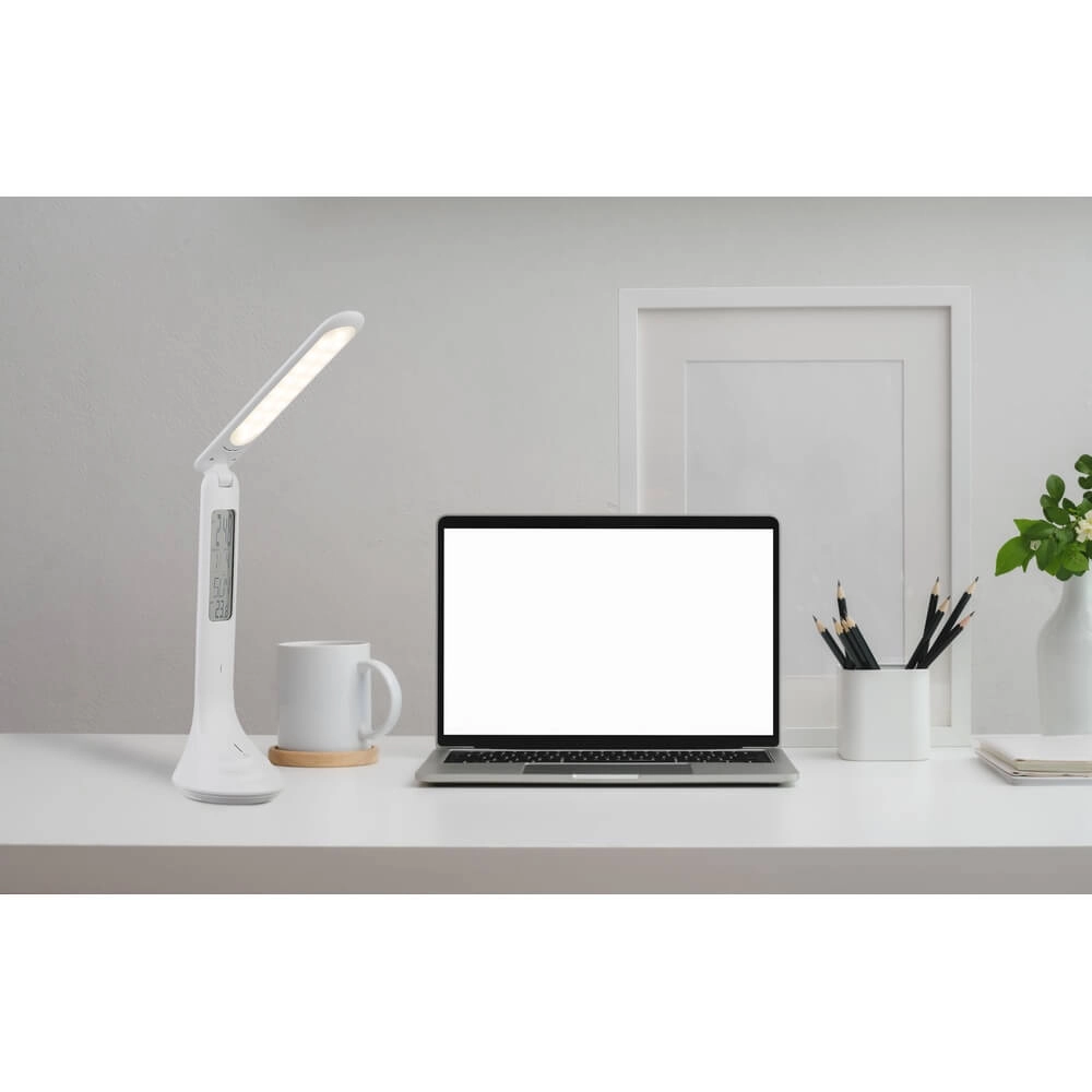 Bureaulamp Tyrell wit met klok Globo 9007371376032