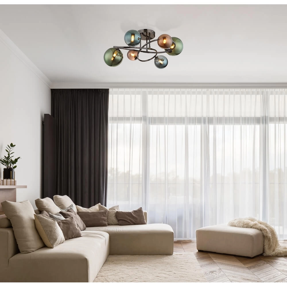 Zwarte plafondlamp Riha gekleurd glas 6-lichts Globo 9007371459100