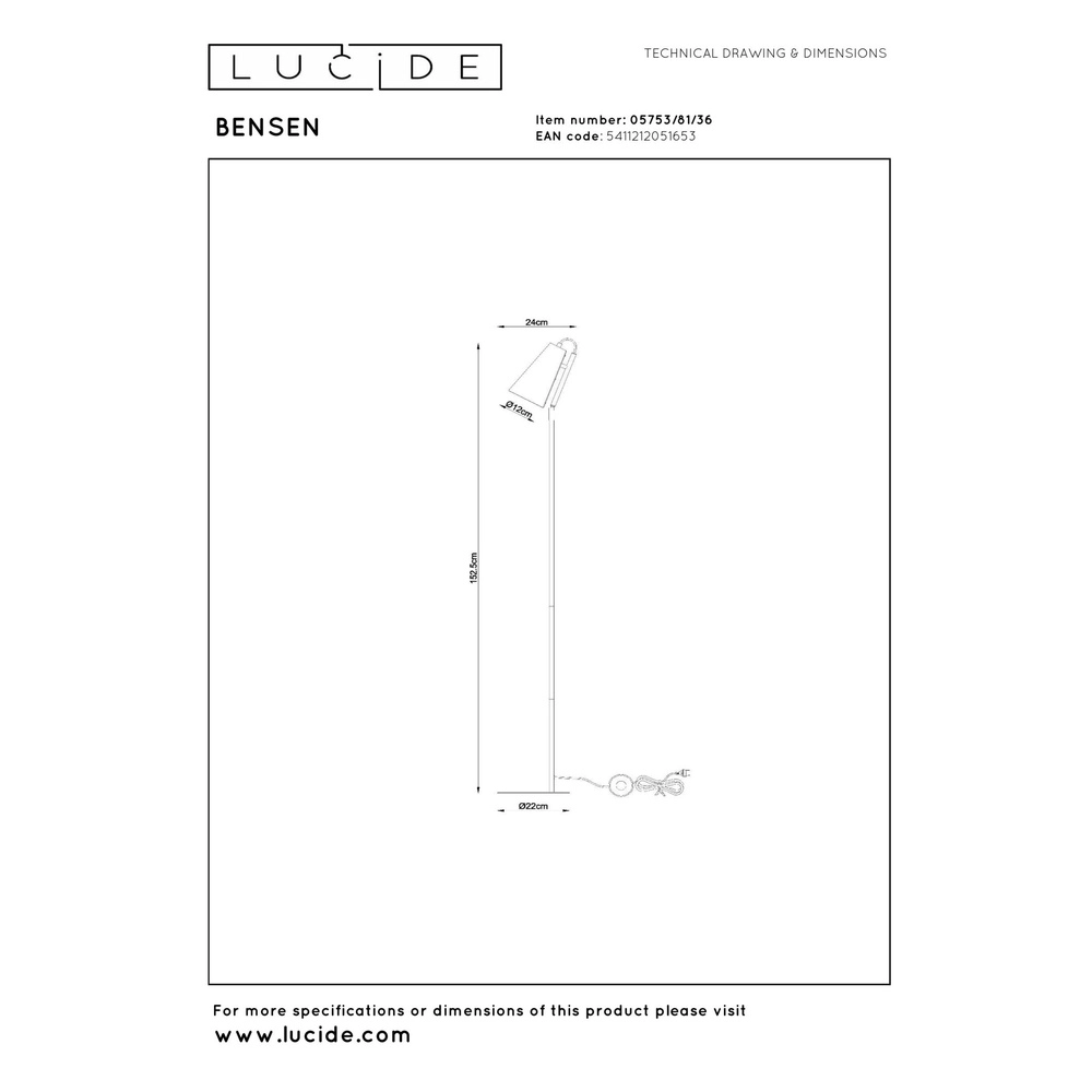 Unieke vloerlamp Bensen grijs Lucide 5411212051653