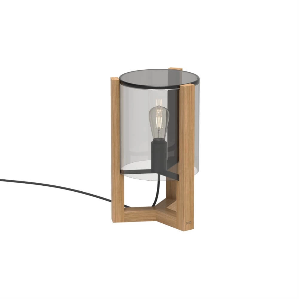 Tafellamp 45cm Tristar teak met smoke glas Tafellamp 45cm Tristar teak met smoke glas