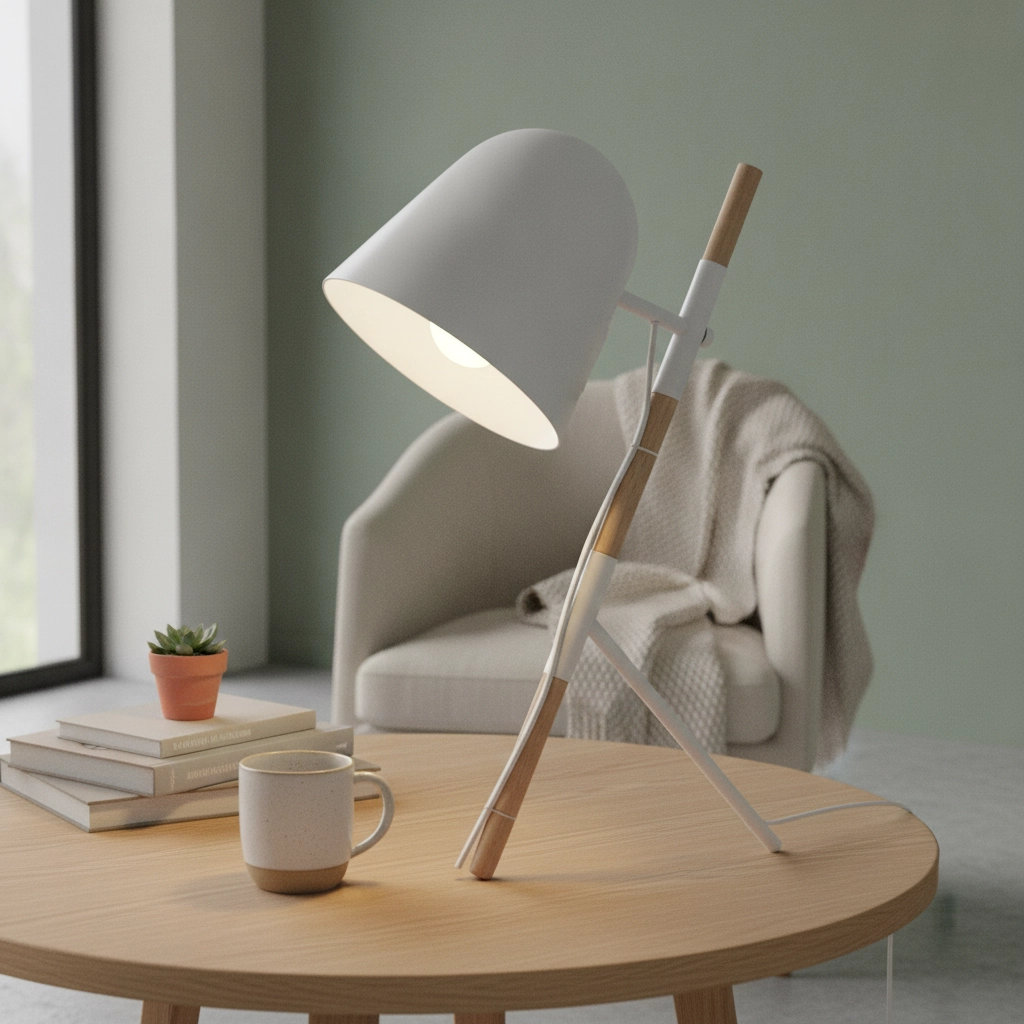 Landelijke tafellamp Sensa Tripod wit met hout