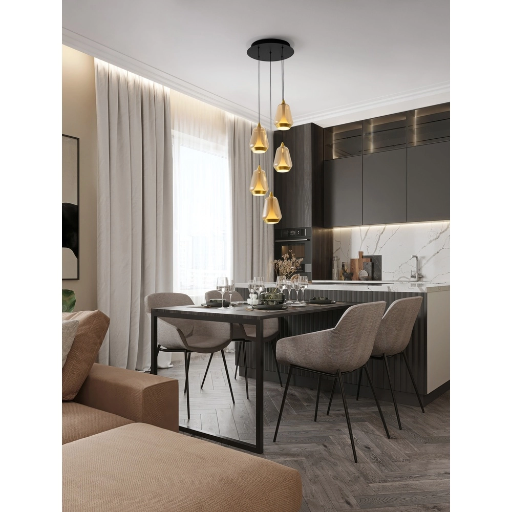 Design hanglamp Alish 5-lichts amber glas Lyora 5212017477736
