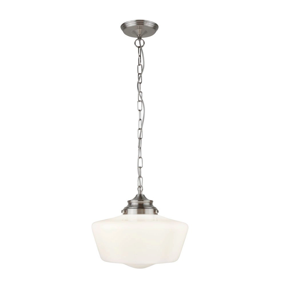 Hanglamp School House Ø 30cm mat zilver met wit Searchlight 5053423137605