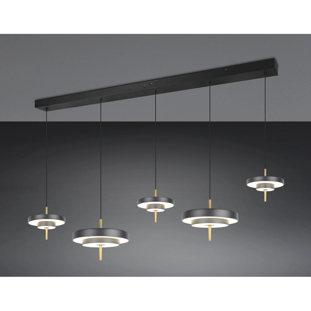 5-lichts hanglamp Keaton zwart met goud Trio 4017807655483