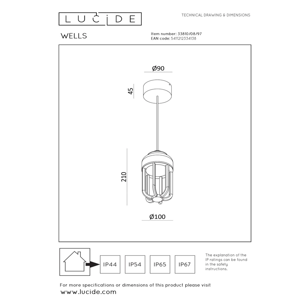 Hanglamp Wells roestbruin Lucide 5411212334138