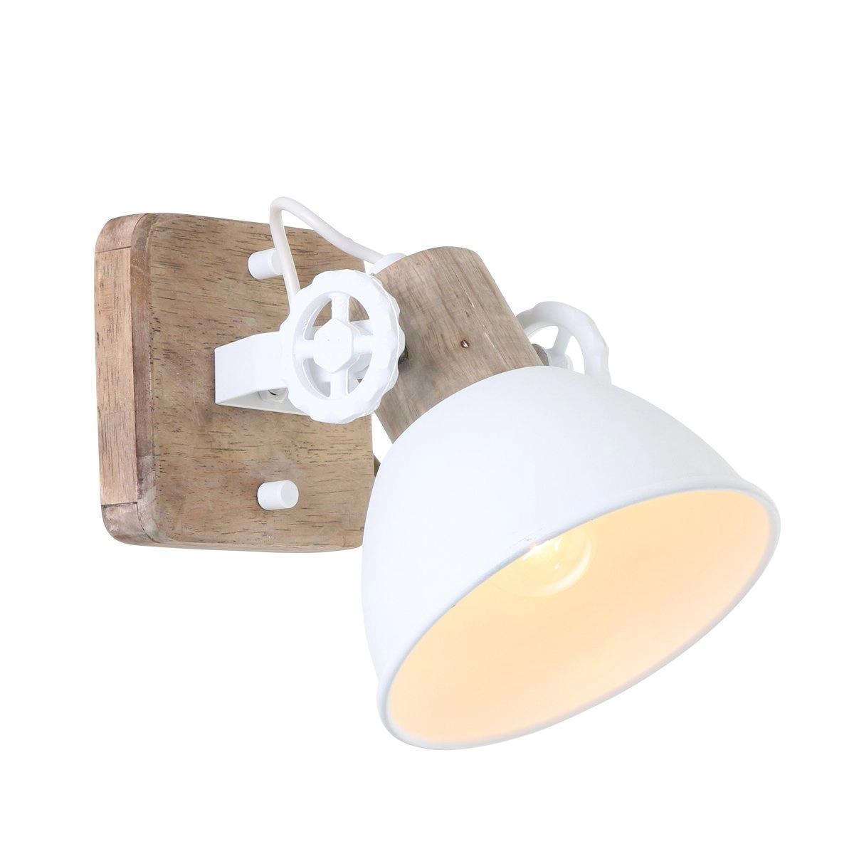 Retro wandlamp Gearwood wit met houtbruin