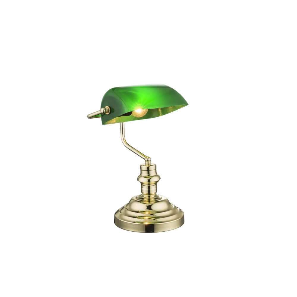 Klassieke bureaulamp Antique nikkel met groen glas Globo 9007371329120